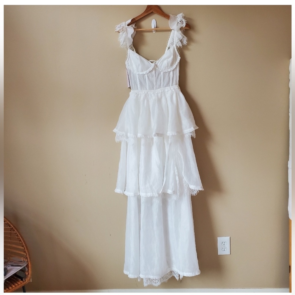 V. Chapman Ivory Ruffled Tiered Maxi Dress